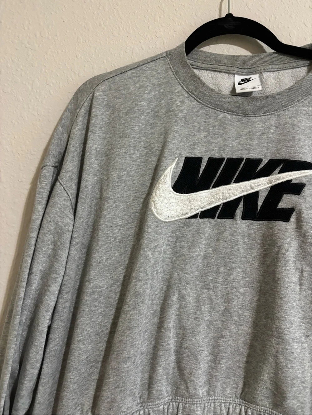 Nike Gray Cropped Crewneck Sweatshirt with White Swoosh